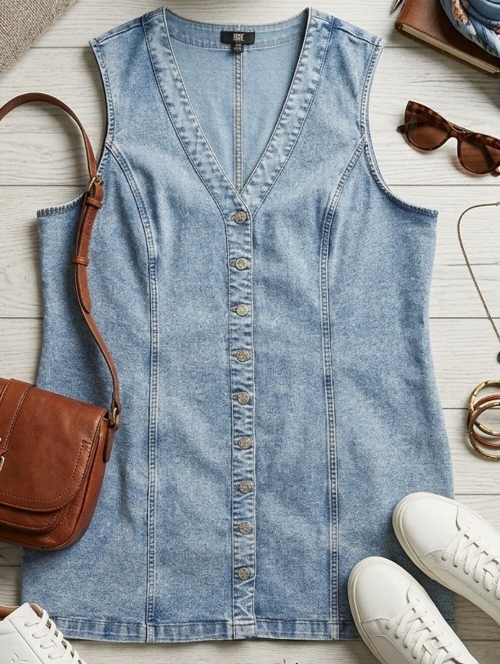 Frye Light Wash Denim Button-Front Mini Dress